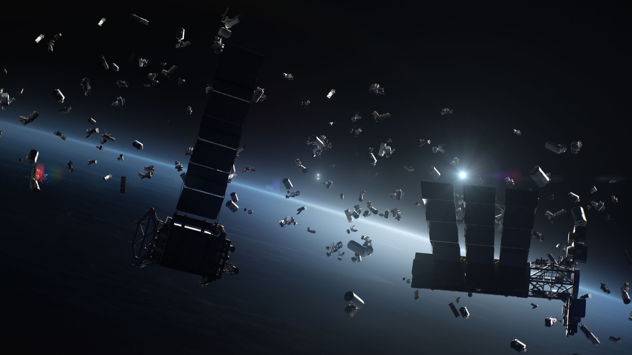 Satélites y basura espacial en la órbita terrestre