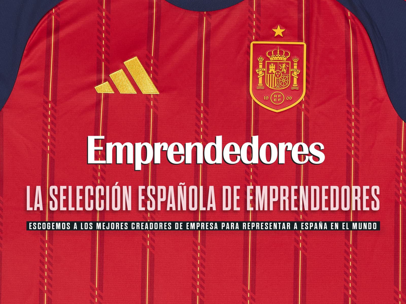 Camiseta de la selección española de fútbol con el logo de Emprendedores, ilustrando la Selección Española de Emprendedores 2026