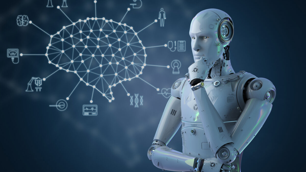 Un robot con aspecto humano piensa sobre varias opciones