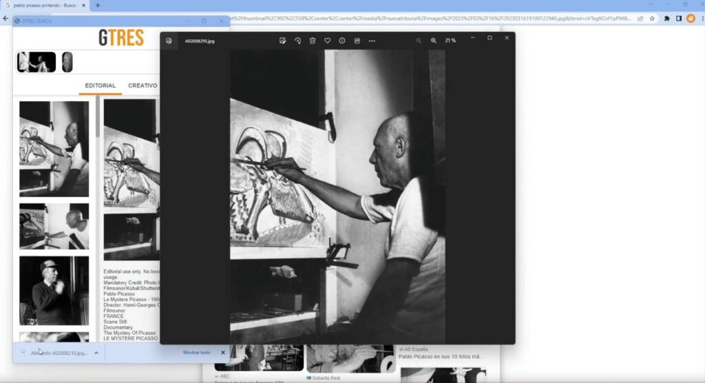 Wesog, solución diseñada para que un usuario pueda encontrar fotos y/o vídeos dentro de catálogos muy extensos. Ejemplo con Pablo Picasso