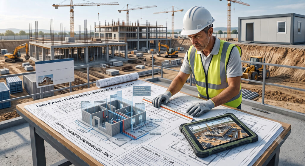 un profesional de la construccion trabaja con un gemelo digital