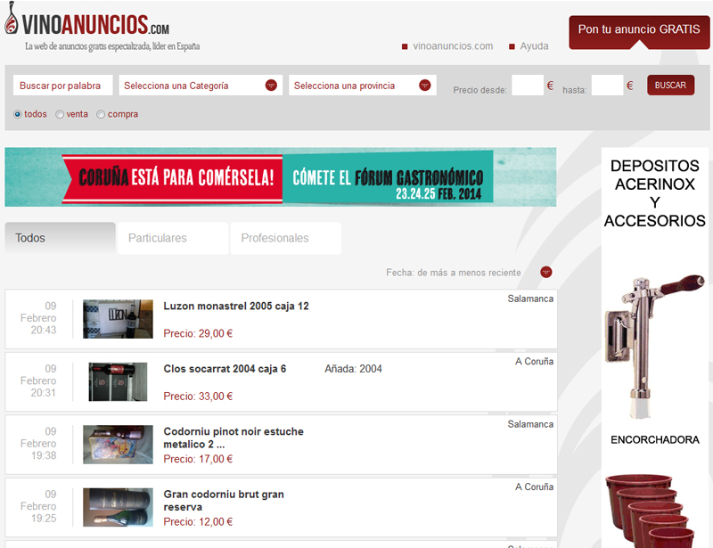 Compraventa de artículos del sector del vino