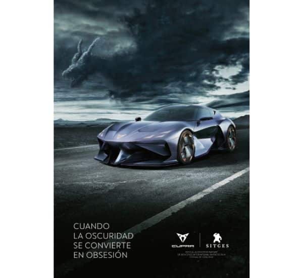 Cartel con el CUPRA DarkRebel en el Festival de Cine de Sitges