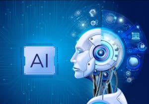 cabeza de robot con la palabra IA