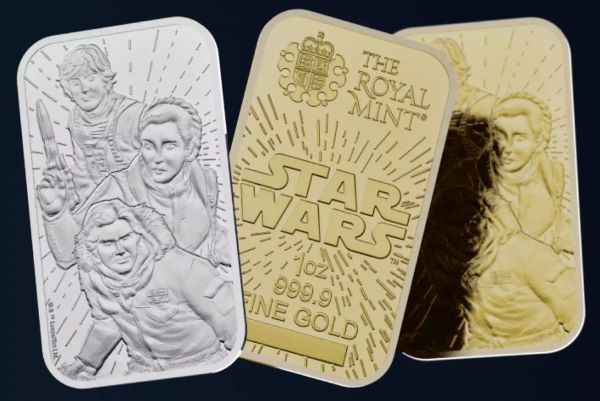 Lingote de oro de Luke Skywalker y personajes de Star Wars
